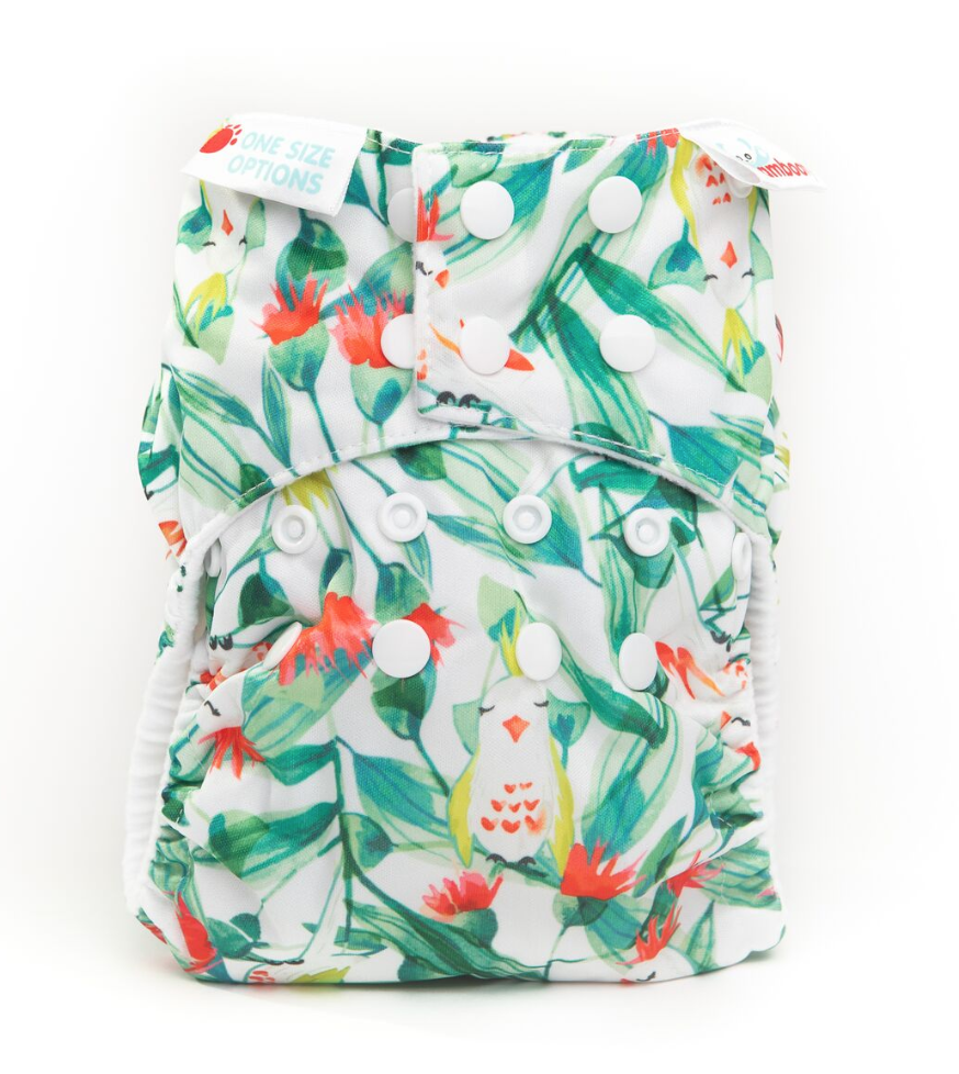 Bambooty One Size All in Two Gumnut Cockatoos print The Cloth Nappy Company Malta